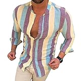 shownicer Herren Hemd Langarm Sommer Gestreifte Freizeithemden Casual mit Knöpfen Regular Fit Businesshemd Männer Button Down Slim Fit Shirts B Gelb S