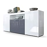 Vladon Sideboard Kommode Santiago, Korpus in Weiß Hochglanz/Fronten in Weiß Hochglanz und Grau Hochglanz