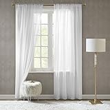 SCM Gardinen Schals in Leinen-Optik Leinenstruktur Vorhänge Schlafzimmer Transparent Vorhang für kleine Fenster Doris White, lang (2er-Set, je 175x140cm)