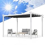 PURPLE LEAF Pergola 300 x 400 cm Wasserdicht Stabil Winterfest Einziehbares Vordach Pergola Aluminum mit Weißer Farbe Besprüht Pavillon mit Schiebedach Gartenpavillon mit Sonnenschutz überdachung