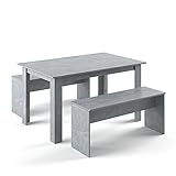 Vicco Tischgruppe 140 x 90 cm - 4 Personen - Esszimmer Esstisch Küche Sitzgruppe Tisch Bank - Bänke flexibel verstaubar (Beton)