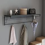 [en.casa] Wandgarderobe Ølstykke mit einer Garderobenstange Wandregal mit Kleiderhaken 110 x 30 x 27 cm aus Metall und Spanplatte für Eingang Flur Schlafzimmer Wohnzimmer Schwarz