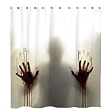 Milya Duschvorhang Badvorhang Horror Hilfe mit blutigen Händen Thema mit Haken, Anti-Schimmel, Wasserdicht, Polyester, 175x180cm