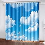 MDKLXIDF Vorhang Blcikdicht Blauer Himmel Wohnzimmer Gardinen Modern H 245 x B 140 cm 2er Set, Schallschutz Vorhang mit Ösen für Schlafzimmer