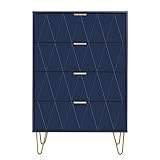 UEV Kommode mit Schublanden, 60 x 34 x 91 cm,Schrank mit 4 Schubladen, Schmal Kommode,Aufbewahrungskommode,Schrank für Wohnzimmer,Schlafzimmer,Flur(Blau)