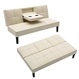 Mingone 3-Sitzer Sofa, Schlafsofa mit Ausklappbar, Sofa mit Schlaffunktion ür Wohnungen,Ledermaterial Metallbeine, Einfacher Aufbau, Weiß