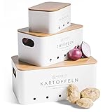 Homety Kartoffel Aufbewahrungsbox [3er Set]- Deko Küche - der ideale Weg für Zwiebel Aufbewahrung Kartoffel Aufbewahrung und Knoblauch Aufbewahrung (Weiss)