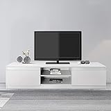 ML-Design TV-Lowboard aus Holz in Weiß, 140x36x40 cm, Modernes TV-Board mit Stauraum für Ihr Wohnzimmer, Fernsehschrank Stehend mit 2 Drehtüren und 2 offenen Fächern, Fernsehtisch Sideboard TV-Schrank