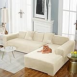 LJQAIZYL Sofaüberzug Eckcouch L Form Links Rechts,Sofa überzug Samt Sofabezug,Elastische Couchbezug U Form,Couch überzug 1/2/3/4 sitzer Chaiselongue Sofahusse für Hunde Haustiere,Beige-4seats+4seats