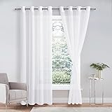 DWCN Sheer Voile Vorhang Transparente Gardine mit Ösen 2 Stücke Ösenschal für Wohnzimmer, Babyroom，Schlafzimmer, Weiß, 240x140cm(HxB)