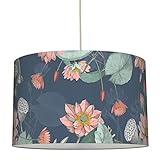 anna wand Stoff-Hängelampe SEEROSEN Anthrazit – Lampenschirm mit Seerosen Blumenmuster – Schirm für sanftes Licht – ø 30 x 20 cm