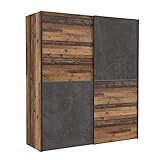 Schwebetürenschrank 170 x 191 cm DEDERIK von Forte Old Wood Vintage/Beton Dunkelgrau