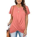 Sommer T-Shirt für Damen lässig kurzärmelig einfarbig Rundhalsausschnitt einfarbig Basic T-Shirt lockere Oberteile T-Shirts in Übergröße Hemden Blusen Kreuzknoten Top lässige Tunika Oberteile S-5XL