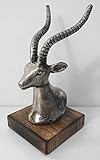 Generisch Deko Figur Gazelle Antilope Hirsch Metall Silber Holz Afrika Skulptur Statue -2