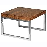 WOHNLING Beistelltisch GUNA Massiv-Holz Sheesham Wohnzimmer-Tisch mit Metallgestell Landhaus-Stil Couchtisch dunkelbraun Natur-Produkt Wohnzimmermöbel Unikat modern Massivholzmöbel Echtholz Anstelltisch