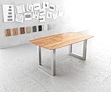 DELIFE Esszimmertisch Edge Boot Akazie Natur 180x90 Edelstahl Breit Schweizer Kante Esstisch Gestell: Edelstahl Breit