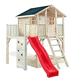 Stelzenhaus Tobi 610 - extra stabil, mit extra viel Spielwert - das Spielhaus mit Dachpappe, Podesthöhe 150 cm, Kletterwand, Sicherheitsgriffe, Sandkasten und Rutsche rot
