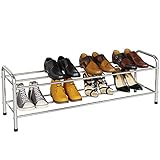 FANHAO Schuhregal, Schuhregale 2 Ebenen Edelstahl, Schuh-Organizer für bis zu 9-12 Paar Schuhe, Schuh Regal für Wohnzimmer, Garderobe und Flur, 80 x 26.2 x 33.5 cm