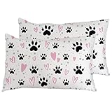 2Er Set Kissenbezüge Niedliche Hundepfoten Katzen Fußabdrücke, Rosa, Schwarz Kopfkissenbezug Mit Reißverschluss Weiche Waschbar Bett Kissenbezüge, Für Wohnzimmer, Bett, 40X60Cm