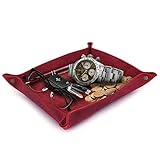 Londo Echtleder Leder Taschenleerer - Vide Poche - Ledertablett Organizer, Praktische Aufbewahrungsbox - für Geldbörsen, Uhren, Schlüssel, Münzen, Handys und Büroausstattung (Rot)