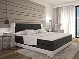 Vente-unique DREAMEA - LED-Boxspringbett - 180 x 200 cm - Kunstleder - Weiß & Grau - ASTI von DREAMEA