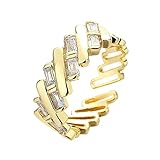 QWUVEDS Offener Ring aus Gold Geometrisches Intervall Diamantring Geometrische Form Strassring Einstellbare Goldlinien Wickelring Minimalistischer Ring Geschenk für Sie Dichtungen Ringe