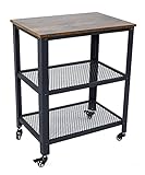 KOVOME Stehende Regale mit Rollen, 2 Gitterablagen, Küchenwagen, Servierwagen, 60 cm L × 40 cm B × 76 cm H, rustikales Braun