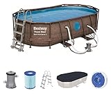 Bestway Power Steel Swim Vista Series Pool Komplett-Set, oval, mit Filterpumpe, Sicherheitsleiter & Abdeckplane 427 x 250 x 100 cm