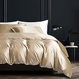 Damier Bettwäsche 200x200cm Beige Satin Bettwäsche Set 3 Teilig Deluxe Hotelqualität Satin Deckenbezug Bettbezug mit Reißverschluss und 2 Kissenbezüge 80 × 80 cm