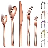 Berglander Roségold Besteck-Set 30-teilig, Robustes Edelstahl-Titan-Kupfer-Besteck-Set Besteck-Set Rostfrei, Gabeln und Löffel Besteck-Besteck-Set Spülmaschinenfest