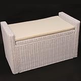 Mendler Sitzbank Sitzhocker M92 Rattan mit Stauraum und Kissen 88cm - weiß