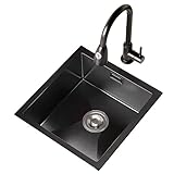 Küchenspülen Kleines Mini-Einzelbecken-Waschbecken Mit Wasserhahn Küchenspülbecken Einbauwaschbecken Für Balkonbar Über- Und Unterbauwaschbecken (Color : Schwarz, S : 50 * 40 * 20cm)
