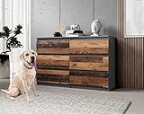 Furnix Kommode mit 6 Schubladen 120 x 37 x 76 cm in Vintage Braun/Old Wood - Schubladenkommode Holz Mehrzweckschrank für Flur Schlafzimmer Wohnzimmer Badezimmer Kinderzimmer als Sideboard Highboard