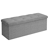 SONGMICS Sitzbank mit Stauraum, Sitztruhe, Sitzhocker, faltbar, 110 x 38 x 38 cm, Bezug aus Leinenimitat, für Schlafzimmer, Flur, Wohnzimmer, hellgrau LSF077G05