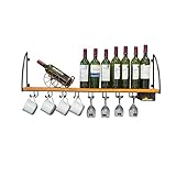 Weinregal Weinregal Deckenweinregal Hängender Weinglashalter Vintage-Flaschenregal Wandmontiertes Weinregal Kelchhalter (Farbe: Holzfarbe,Größe: 80 × 22 cm) (Größe: 100 * 22 * 33 cm erforder