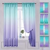Yancorp 2 PaneelSets Halbschlafzimmervorhänge 160 cm Länge Sheer Rod Pocket Vorhang Leinen Blaugrün Türkis Lila Ombre Mädchen Wohnzimmer Meerjungfrau Schlafzimmer Kinderzimmer Kinderzimmer