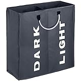 IHOMAGIC Wäschesortierer 2 Fächer Faltbarer Wäschekorb Sortierer Hell Dunkel Wäschesammler 2 Fach Kinderzimmer Wäschesack Wäschetasche 600D Stoff 60L Für Schlafzimmer Waschküche Wohnheim Dunkelgrau