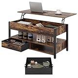 Ej.Victor Couchtisch Höhenverstellbar und Ausziehbar, Couchtisch mit Stauraum, Smart Coffee Table, Wohnzimmertisch Höhenverstellbar, Kaffeetisch Holz 68.5 cm Höhe Aufklappbar(Rustikal)