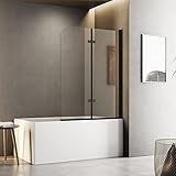 Meykoers Badewannenaufsatz 2-teilig Faltbar Schwarz Duschwand für Badewanne Duschabtrennung Badewanne 110x140cm Duschtrennwand für Badewanne mit 6mm Nano Easy Clean Glas