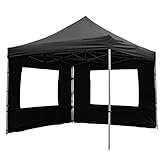 Nexos Profi Faltpavillon Partyzelt Pavillon 3x3 m mit 4 Seitenteilen - hochwertige Ausführung - wasserdichtes Dach mit PVC-Coating - 270 g/m² incl. Tragetasche und Zubehör – Farbe: schwarz