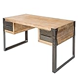 Invicta Interior Massiver Schreibtisch Factory 135cm mit 4 Schubladen Akazie teakgrau weiß gekälkt Holztisch Arbeitszimmer Akazienholz Massivholz