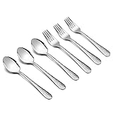 Joyfair Kindergabel und Kinderlöffel Set, 6-teilig Edelstahl Kinderbesteck Set, Hochglanzpoliert Kinder Besteck mit Hammergriff, 3 Kleinkinder Löffel und 3 Gabel für Jungen/Mädchen, Spülmaschinenfest