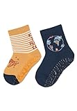 Sterntaler Baby Jungen Fliesen Socken Baby Fli Fli AIR Doppelpack Planet und Erde - Fliesen Rutsch Socken Baby - aus Baumwolle - gelb, 24