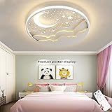 Kinderzimmerlampe LED Dimmbar Deckenleuchte Modern Stern Mond Deckenlampe Dimmbar mit Fernbedienung Deckenlicht für Junge Mädchen Schlafzimmer Kindergarten Wohnzimmer Deko Decke Lampe (White,50CM)