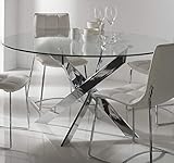 ambiato Glastisch 140cm Rund Chrom Design Gestell Esstisch Besprechungstisch Konferenztisch Glas Tisch Küchentisch modern Transparent