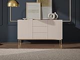Vente-unique - Sideboard mit 2 Türen & 3 Schubladen - MDF & Stahl - Beige & Goldfarben - EVILANA