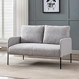 Wahson Sofa 2 Sitzer Couch mit Lehne, gepolsterter Sessel Loungesofa Stoffsofa Metallrahmen, Doppelsofa für Wohnzimmer Empfang Café,Beige