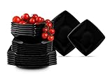 konsimo Geschirrset 6 Personen – EPIRI Teller Set Modern 18 Stück – Tafelservice - Service & Geschirrsets - Kombiservice 6 Personen - Service Set für Familie - Geschirr Schwarz Glanz – Plates