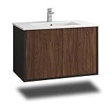 Stil Zeit Evelou Badmöbel inkl. Waschbecken | Waschtisch mit Unterschrank 80.5 cm | Anthrazit/Dekor Vintage Marine | Push-to-Open/hängend