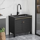 SpüLbecken Schwarz，Kitchen Sink，KüChenspüLe Mit Unterschrank，Freistehende SpüLe Mit Wasserhahn，Mit Regal Leicht Zu Reinigen & Installieren Nicht Leicht Zu Rosten Kommerzielle SpüLe FüR Garage Restaura